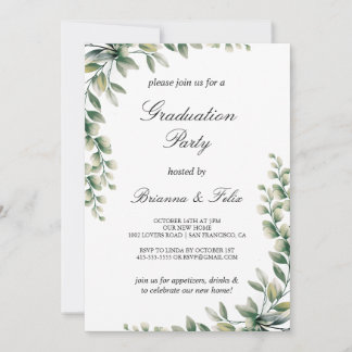 Invitation Green Eucalyptus Feuille Botanical Graduical Party