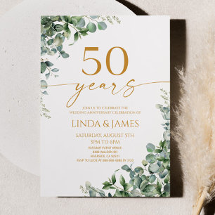 Invitation Green Eucalyptus Gold 50e anniversaire Mariage