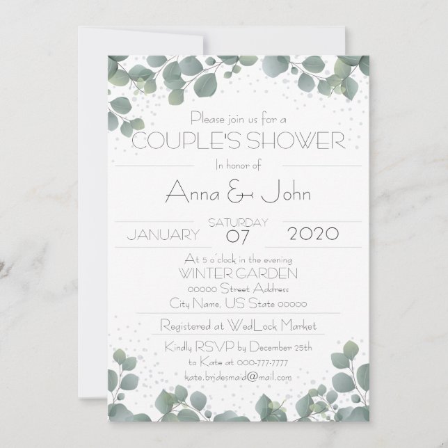 Invitation Green Eucalyptus Modern Couple's Shower Photo (Devant)