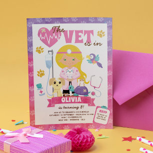Invitation Green Eyes Blonde Girl Vet Anniversaire