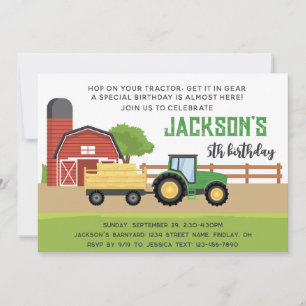 Invitation Green Farm Tracteur fête d'anniversaire, n'importe