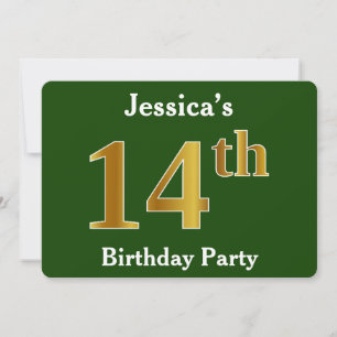 Invitation Green, Faux Gold 14e fête d'anniversaire + Nom per