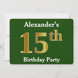 Invitation Green, Faux Gold 15e fête d'anniversaire + Nom per