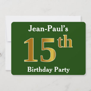 Invitation Green, Faux Gold 15e fête d'anniversaire + Nom per