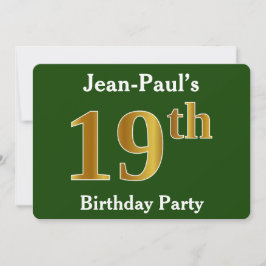 Invitation Green, Faux Gold 19e fête d'anniversaire + Nom per