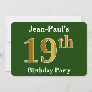 Invitation Green, Faux Gold 19e fête d'anniversaire + Nom per
