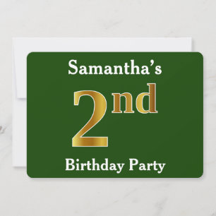 Invitation Green, Faux Gold 2e fête d'anniversaire + Nom pers