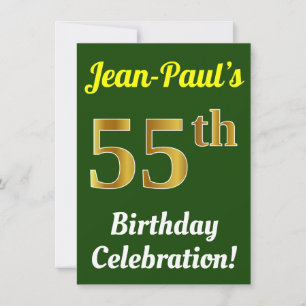 Invitation Green, Faux Gold 55th Birthday Celebration + Nom