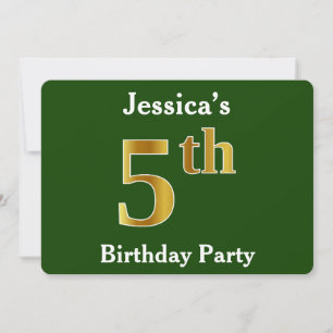 Invitation Green, Faux Gold 5e fête d'anniversaire + Nom pers