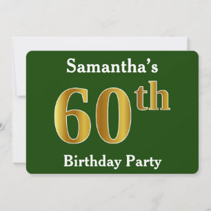 Invitation Green, Faux Gold 60th Birthday Party + Custom Name