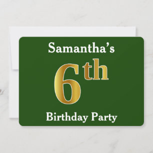 Invitation Green, Faux Gold 6e fête d'anniversaire + Nom pers