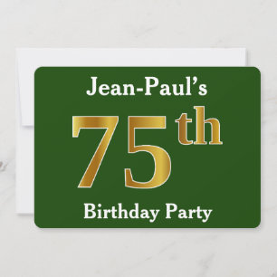 Invitation Green, Faux Gold 75e fête d'anniversaire + Nom per