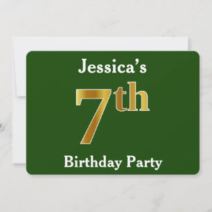 Invitation Green, Faux Gold 7e fête d'anniversaire + Nom pers