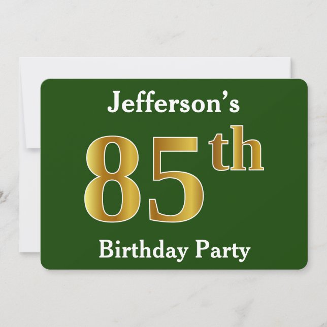 Invitation Green, Faux Gold 85e fête d'anniversaire + Nom per (Devant)