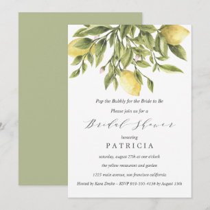 Invitation Green   Fête des mariées Mariage citrons et feuill