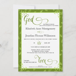 Invitation Green Feuille God is Love Christian Mariage Card
