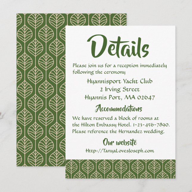Invitation Green Feuilles Boho Mariage Directions Détails Feu (Devant / Derrière)