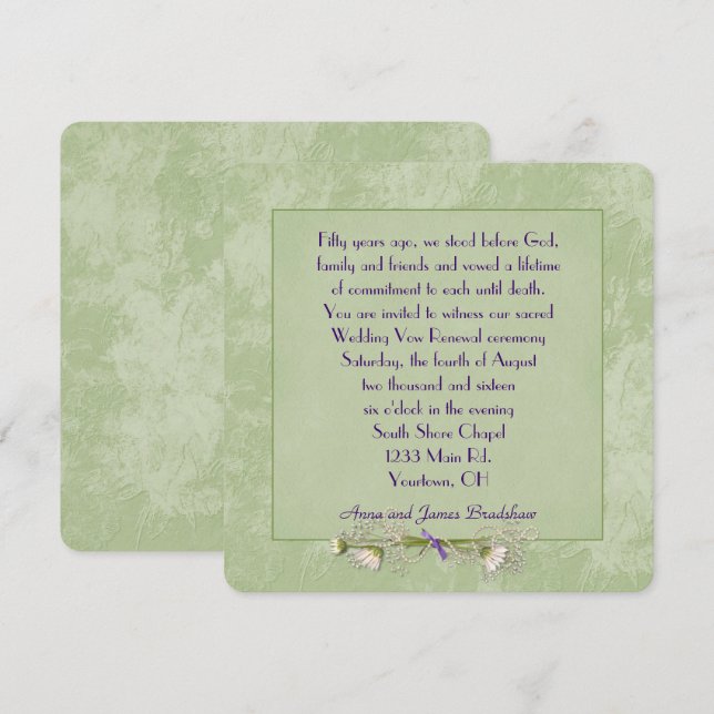 Invitation Green Floral Embossé Mariage Vow Renouvellement (Devant / Derrière)