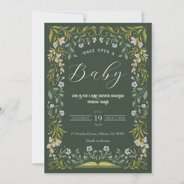 Invitation Green Floral Fairytale Livre Baby shower Invitatio (Devant)