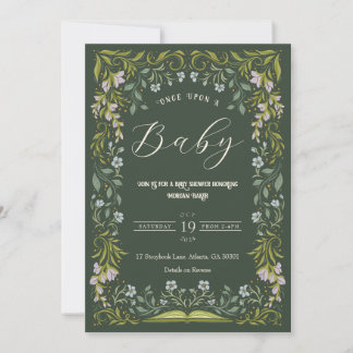 Invitation Green Floral Fairytale Livre Baby shower Invitatio