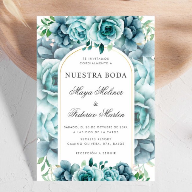 Invitation Green Floral Garden Nuestra Boda Mariage espagnol (Créateur téléchargé)