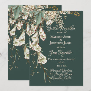 Invitation Green Floral Garland Script Mariage élégant
