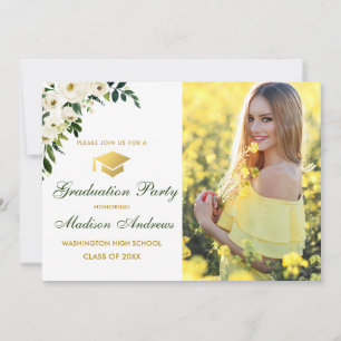 Invitation Green Floral Photo Gold Graduation Party Invitatio