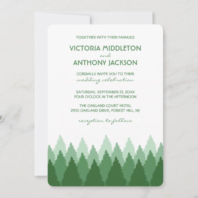 Invitation Green Forest Range Mariage de bois (Devant)