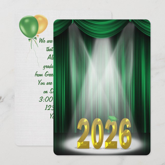 Invitation Green & Gold 2025 Graduation en vedette (Devant / Derrière)