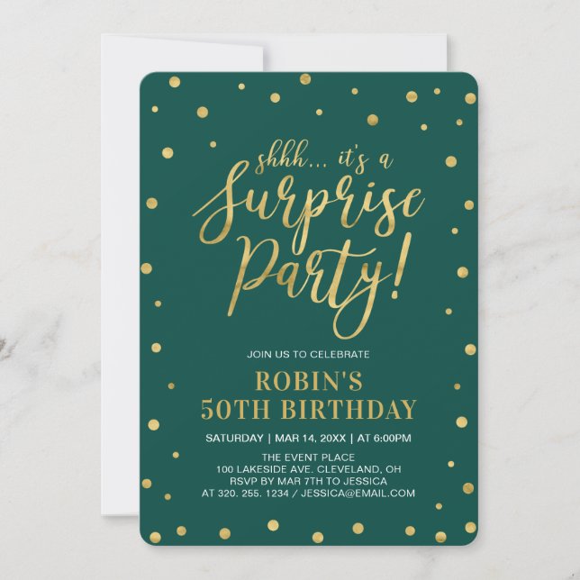 Invitation Green & Gold Adulte 50e fête d'anniversaire surpri (Devant)