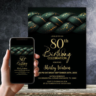Invitation Green Gold Braid 80e fête d'anniversaire