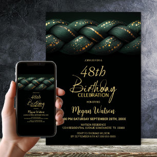 Invitation Green Gold Braid N'importe quel âge fête d'anniver