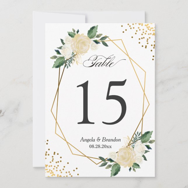 Invitation Green Gold Chic Floral Modern 5x7 Numéro de tablea (Devant)