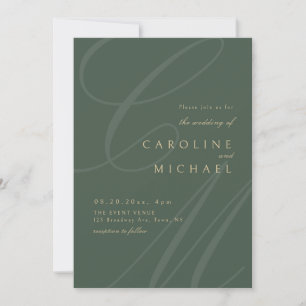 Invitation Green & Gold Classic calligraphie monogramme maria