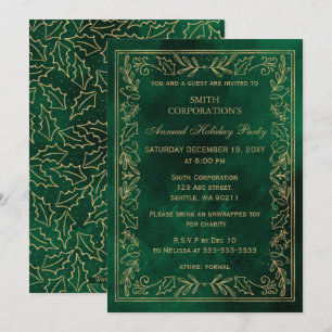 Invitation Green Gold Elegant Corporate Holiday Party