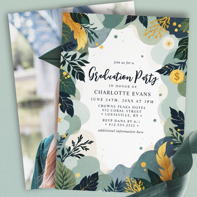 Invitation Green Gold Finance Business Photo Graduation (Créateur téléchargé)