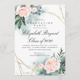 Invitation Green Gold Géométrique Floral Graduation Party