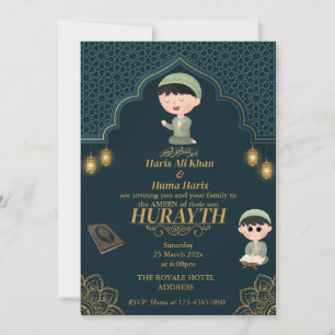 Invitation Green & Gold mignon musulman enfant Ameen Invitati
