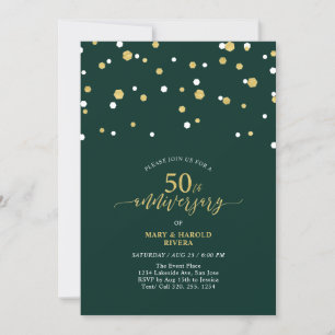 Invitation Green & Gold Moderne 50e fête Mariage