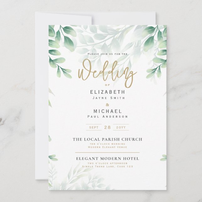 Invitation Green Gold PHOTO Mariage Inviter LeahG (Devant)