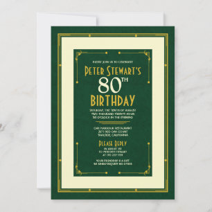 Invitation Green Gold Simple Homme's Classic 80th Birthday