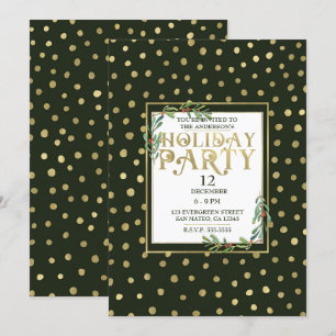 Invitation Green & Gold Snow Holiday Party
