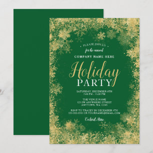 Invitation Green Gold Snowflon Corporate Holiday