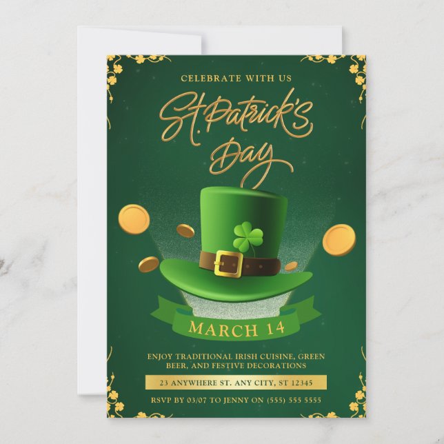 Invitation Green & Gold St. Patrick's Day Celebration Party (Devant)