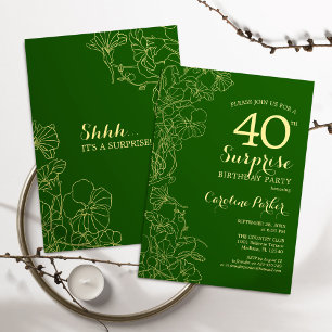 Invitation Green Gold Surprise 40e fête d'anniversaire