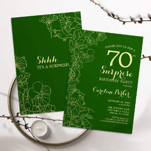 Invitation Green Gold Surprise 70e fête d'anniversaire