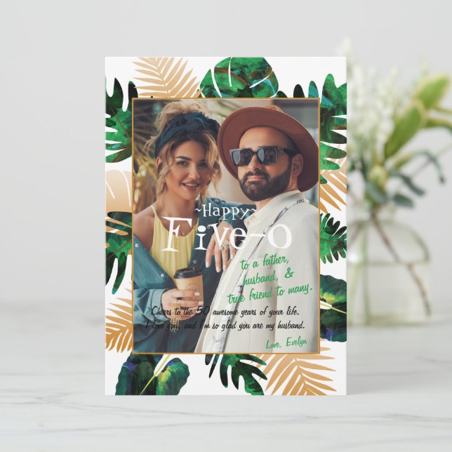 Invitation Green, Gold Tropical Hawaii Cinq-0 50e anniversair (Debout devant)