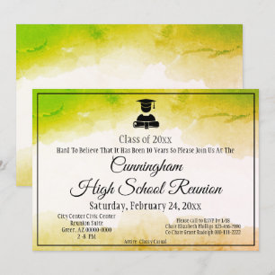 Invitation Green Gold Watercolor Réunion de classe secondaire
