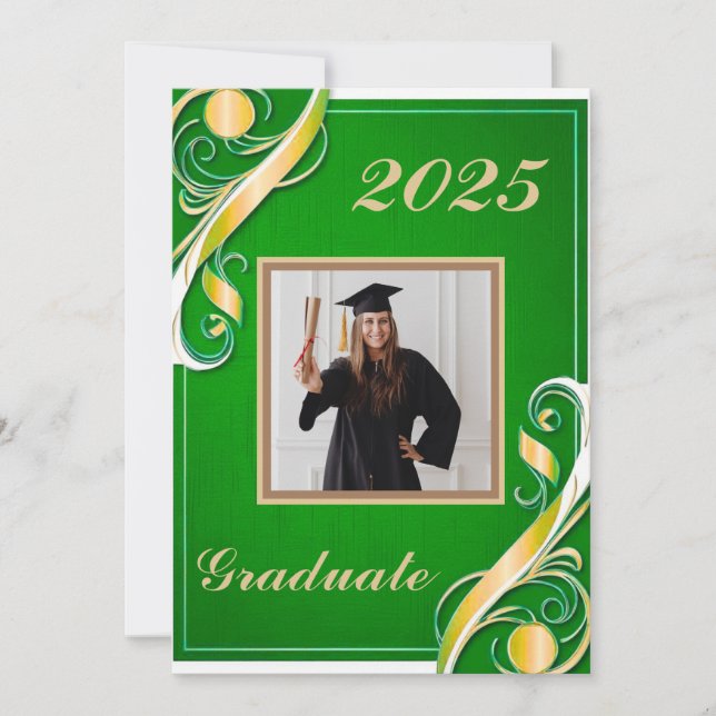 Invitation Green Gold White Graduation 2025 (Devant)