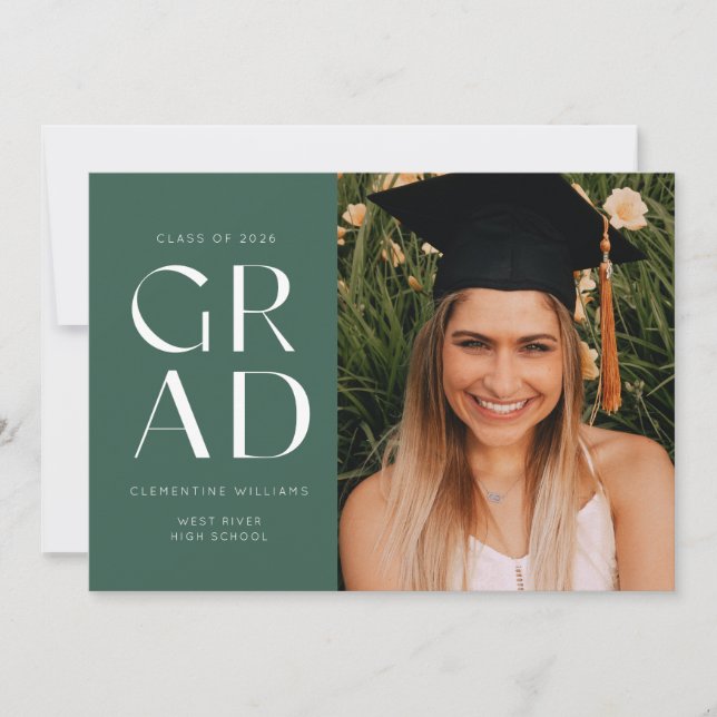 Invitation Green Grad Block Modern Photo Graduation Invitatio (Devant)